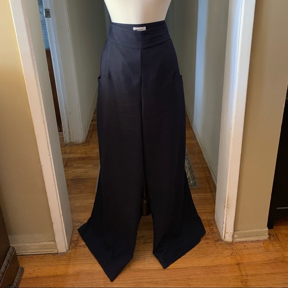 navy high waisted wide leg trousers